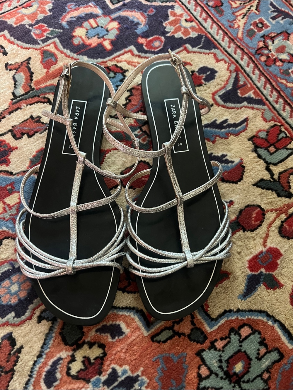 Zara Silver Strappy Flat Sandals